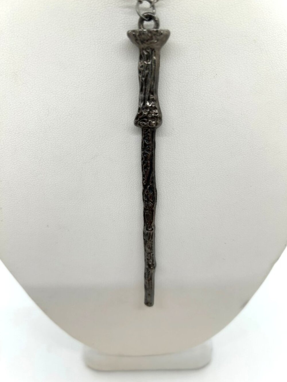 Wizard Magic Wand Necklace Pendant Silvertone Goth Fantasy Film Prop Costume